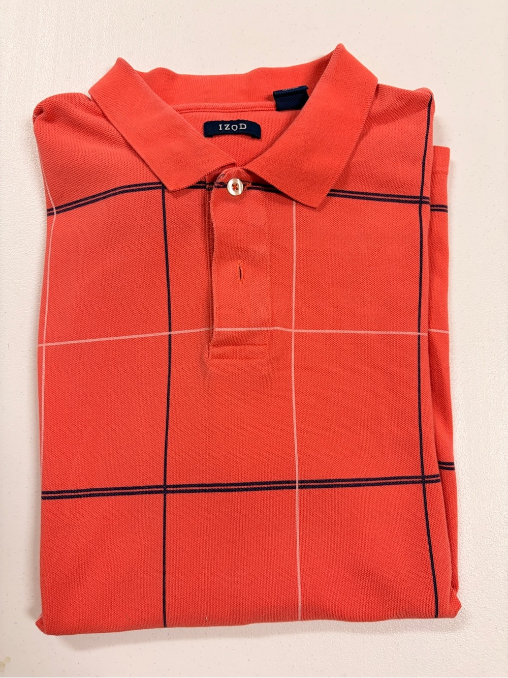 Izod Coral Windowpane Polo with Navy and White Grid